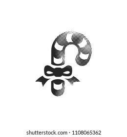 Candy cane icon in halftone style. Black and white monochrome vector illustration.