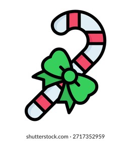 Candy Cane Icon Line Color Vector Illustration