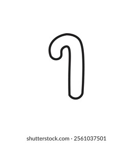 Candy Cane Icon, outline icon, black and white vector