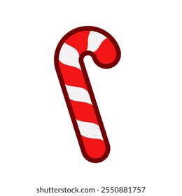 Candy cane icon. Red and white colorful sign. Winter holiday (Christmas, New Year) vector icon with editable stroke line.