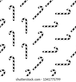 Candy Cane Icon Seamless Pattern, Christmas Cane Shaped Stick Candy Vector Art Illustration