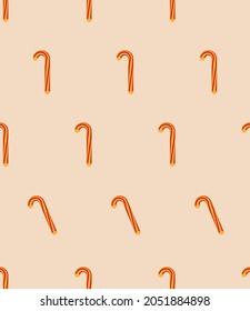 Candy Cane Icon Seamless Pattern, Christmas Cane Shaped Stick Candy Vector Art Illustration