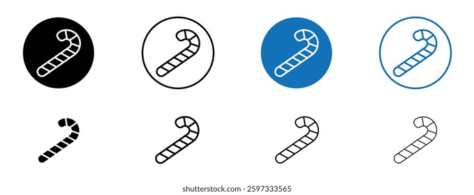 Candy cane icon set in black and blue colors on white background