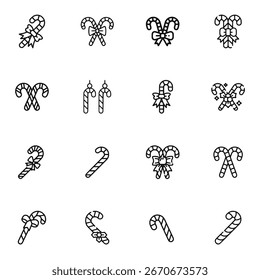Candy Cane Icon Set Christmas Sweet Holiday Vector Collection
