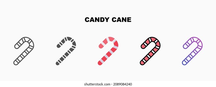 Candy cane icon set with different styles. Icons designed in outline, flat, glyph, line colored and gradient. Can be used for web, mobile, ui and more. Enjoy this icon for your project.