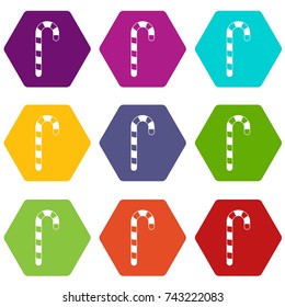 Candy cane icon set many color hexahedron isolated on white vector illustration