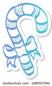 Candy cane icon in sticker color style. Food Christmas sugar sweet ribbon decoration gift