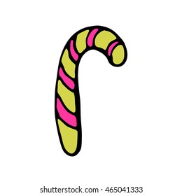 Candy cane icon with stripes isolated on white background in style hand draw