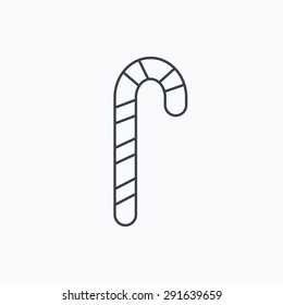 Candy cane icon. Sugar lollipop sign. Sweet lolly pop symbol. Linear outline icon on white background. Vector