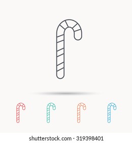 Candy Cane Icon. Sugar Lollipop Sign. Sweet Lolly Pop Symbol. Linear Icons On White Background. Vector