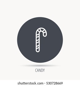 Candy cane icon. Sugar lollipop sign. Sweet lolly pop symbol. Round web button with flat icon. Vector