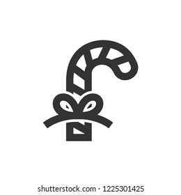 Candy cane icon in thick outline style. Black and white monochrome vector illustration.