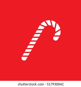 Candy cane icon vector, peppermint stick filled flat sign, solid pictogram isolated on red, logo illustration