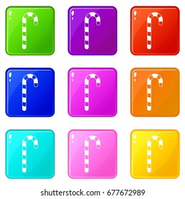 Candy cane icons of 9 color set isolated vector illustration