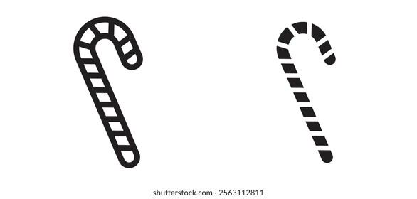Candy cane icons in black line and filled versions