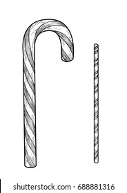 Candy cane illustration, drawing, engraving, ink, line art, vector