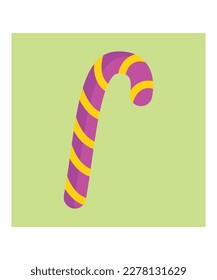 candy cane, illustration vector on yellow background