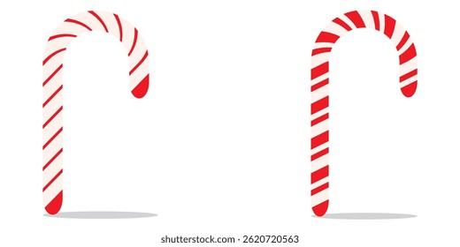 Candy cane isolated on white background, Candy cane icon Classic candy cane with red and white spiral on an isolated background eps 10