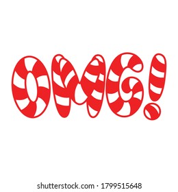 ¡Diseño de letras de caña de caramelo de Dios mío! expresión en un estilo simple y minimalista de color rojo. Se puede usar en medios impresos y sociales.