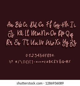 Candy cane lettering. Font set with caramel letter . Sweet 3d alphabet isolated .