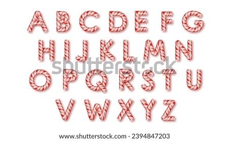 Candy cane letters set with bright red and white stripes. Sweet Christmas caramel letters set