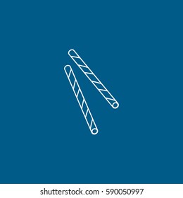 Candy Cane Line Icon On Blue Background
