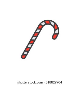 Candy cane line icon, peppermint stick filled outline vector sign, linear colorful pictogram isolated on white. logo illustration
