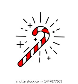 Candy cane line icon. Traditional red and white striped stick candy symbol. Christmas sweet. Vector illustration.