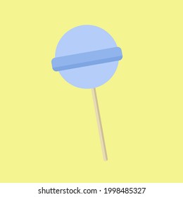 Candy cane lollipop blue on a green background. Vector minimalism illustration. 