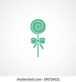 Candy Cane Lollipop Green Flat Icon On White Background