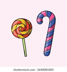Candy Cane and Lollipop Illustration