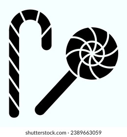 Candy cane and lollipop solid icon. Two sweet candies. Halloween vector design concept, glyph style pictogram on white background, use for web and app. Eps 10