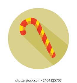 Candy Cane Long Shadows Icon Vector Illustration Isolated on Transparent Background. Use for Xmas, Decoration, Greeting Card Etc.