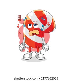 the candy cane low battery mascot. cartoon vector