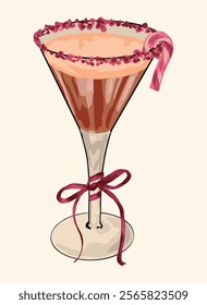 Candy cane martini coquette illustration. Perfect for cocktail-themed designs, bar menus, drink recipe cards, or cocktail-related branding projects.