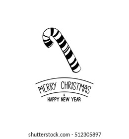 Candy Cane. Merry Christmas And Happy New Year Greeting Card. Vector Illustration.
