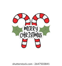 Candy Cane Merry Christmas Leaves Decoration Element