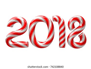 Candy cane numbers of 2018 new year holiday on white background. Vector isolated illustration