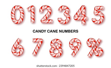 Candy cane numbers. Christmas candy style vector