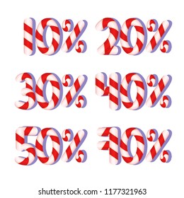 Candy Cane numbers, discount vector, christmas design