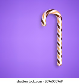 Candy cane on purple background. Vector holiday illustration.
