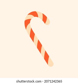 Candy cane on a white background. Symbols Christmas and Happy New Year, retro style vector illustration.