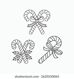 Candy cane outline. Winter coloring book page for kids