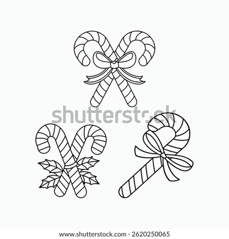 Candy cane outline. Winter coloring book page for kids