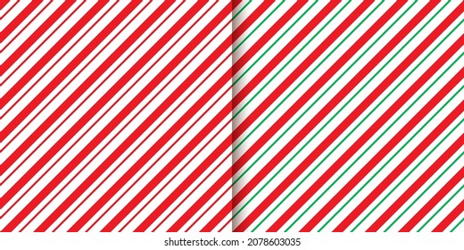 Candy cane pattern. Christmas seamless background. Holiday stripes print. Xmas traditional wrapping paper. Diagonal red green texture. Abstract backdrop. Sugar lollipop design. Vector illustration