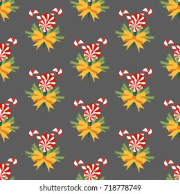 Candy cane pattern on the gray background. Vector illustration