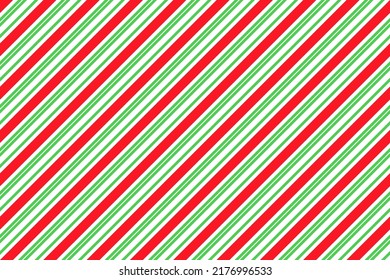 Candy cane pattern. Xmas seamless striped red green background. Christmas holiday diagonal lines. Cute caramel package print. Peppermint wrapping paper. Abstract geometric texture. Vector illustration