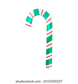 Candy cane peppermint isolated vector illustration. Traditional striped green, red and white Christmas candy, winter holiday sweet treat.  