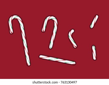 Candy Cane Pieces Cartoon Vector Illustration