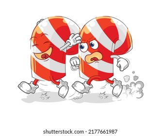 the candy cane play chase cartoon. cartoon mascot vector